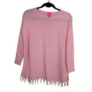 Girls Lilly Pulitzer Mini Ramona Sweater SZ XL Baby Pink Cotton Fringe Preppy